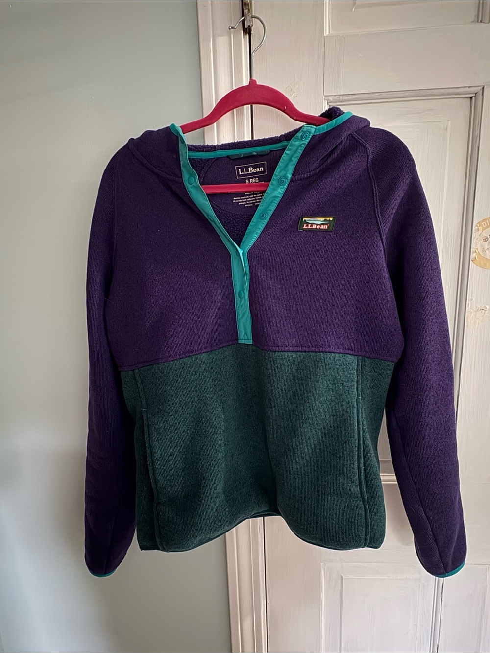 L.L. Bean Two-Tone Purple and Teal Fleece Pullover Hoodie